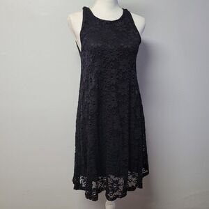 Ginger G Black Lace Sleeveless Knee Length Dress Keyhole Back Size M